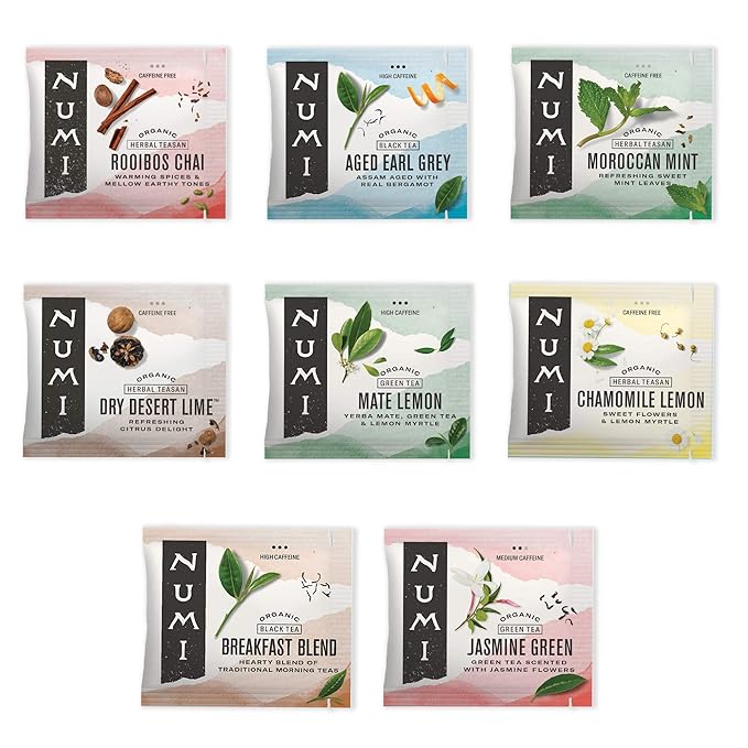 Numi Organic Tea Numi's Collection Variety Pack 16 Tea Bags Black Green White Pu-erh Maté &amp Herbal Packaging May Vary (Pack of 6)