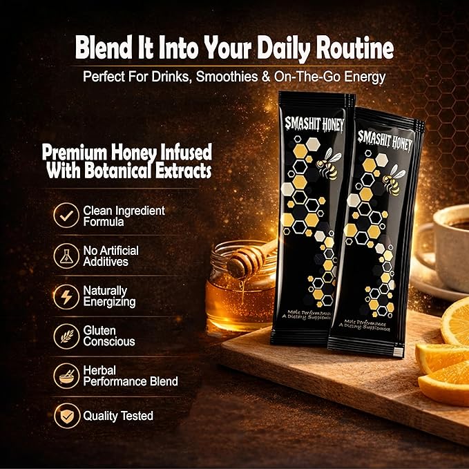 Smashit Honey Packs – 20g Sleeves/Sachets | Individual Honey Packets with Pure Honey &amp Bee Pollen | Raw Honey &amp Royal Jelly Blend | Travel-Friendly Single Serve Sachets (Pack of 3)