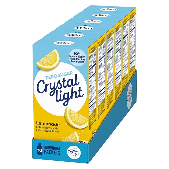 Crystal Light Drink Mix 120 Packets for Convenient On-the-Go Flavorful Hydration Lemonade Natural Flavor with other natural flavor Zero Sugar 0.14 oz each