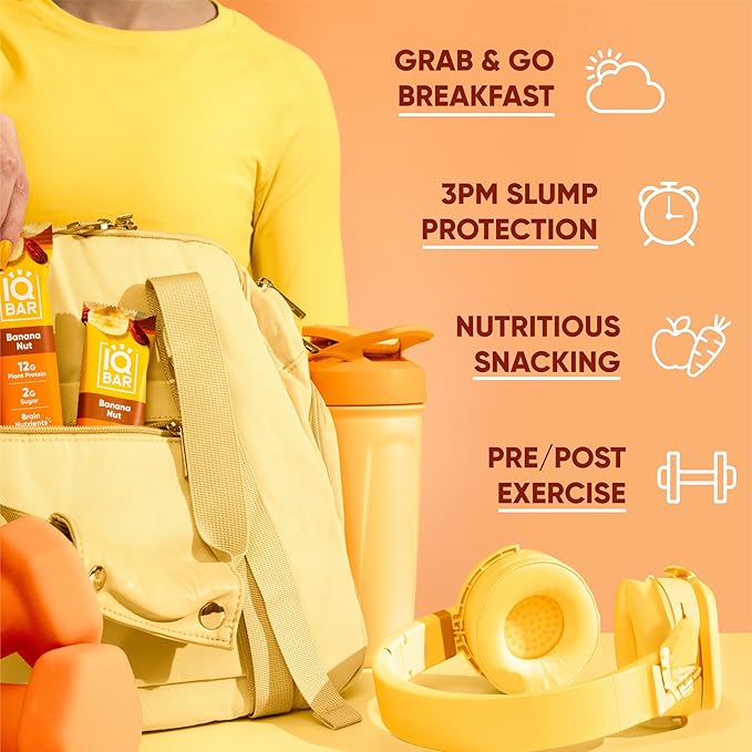 IQBAR Clean Plant Protein Bars - Banana Nut - 12 Count - Keto Vegan High Fiber Gluten and Dairy Free Low Sugar Snack - Brain and Body Nutrients for Focus Energy Meal Replacement
