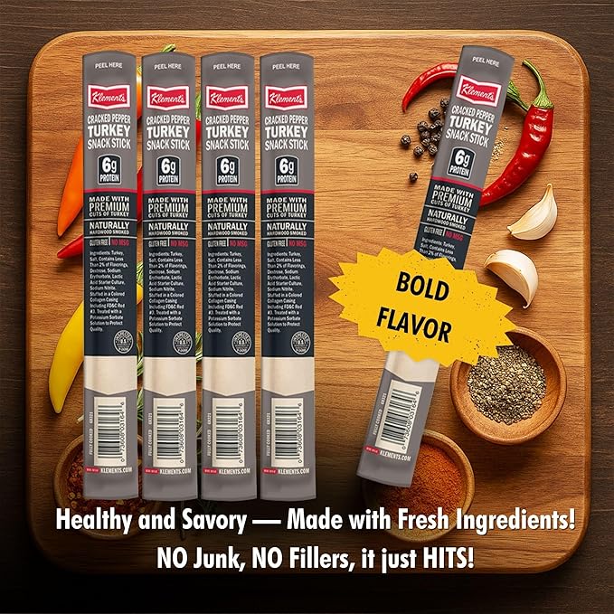 Jerky.com Cracked Pepper Turkey Snack Sticks 26 Pack (24 + 2 Bonus) | 6g Protein 90 Calories Gluten-Free Individually Wrapped Keto Friendly Low Carb Snack | Naturally Hardwood Smoked Jerky Meat S
