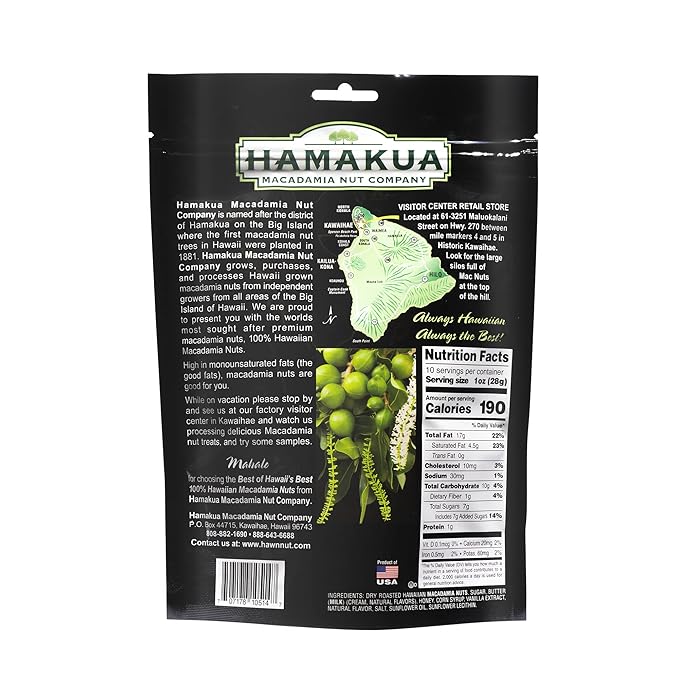 Hamakua Macadamia Nuts - Sweet Glazed Butter Rum - Hawaiian Grown Flavored Dry Roasted Half and Whole Macadamias - Natural Eco-Friendly Large Macadamia Nuts
