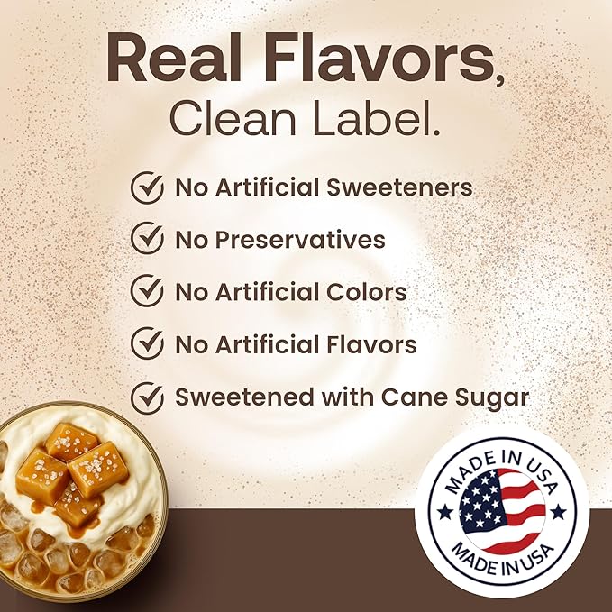 Dr. Smoothie Café Essentials Salted Caramel Latte – No Artificial Colors Flavors or Sweeteners – 20mg of Caffeine per Serving – Great for Hot Iced &amp Frozen Frappes (3.5 lb Bag 26 Servings)