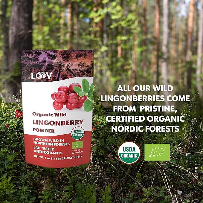 Organic Wild Lingonberry Powder – Freeze-Dried &amp Powdered Nordic Superberry Traditional Scandinavian–Swedish Food – Pure Non-GMO &amp No Added Sugar – 4oz (16 Servings)