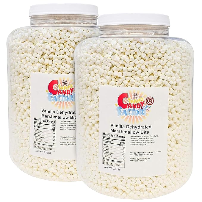 Sarah's Candy Factory Vanilla Mini Dehydrated Marshmallows in Jar - Mini Marshmallow Bits for Hot Cocoa (2.5 Lbs) 2 PACK
