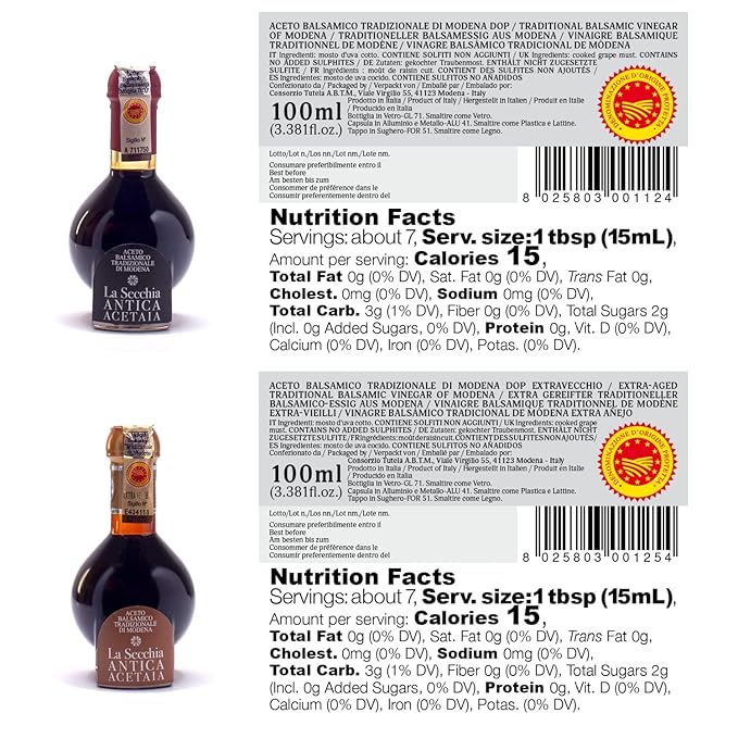 La Secchia - Duetto Aged 20 and 35 years Traditional Balsamic Vinegar of Modena DOP Two Bottles of 100 ml with Glass Dosing Cap