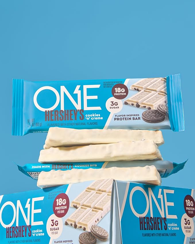 ONE Protein Bars Hershey's Cookies 'n' Creme Gluten Free with 18g Protein and 3g Sugar Pantry Staples 2.12 oz (12 Count)