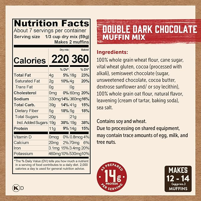Kodiak Cakes Power Bake Muffin Mix Double Dark Chocolate 14 Ounce (Pack of 6)