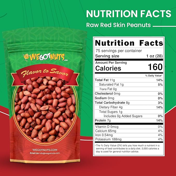 Raw Red skin Peanuts  USA Grown (Unsalted) 5LB Bag Bulk (80oz) - We Got Nuts