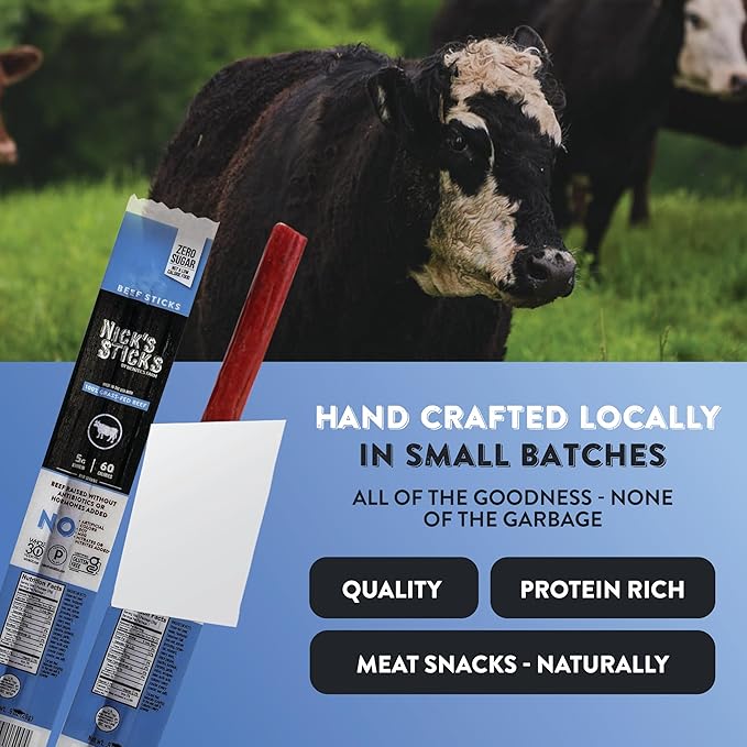 Nick's Sticks Clean &amp Balanced 100% Grass-Fed Beef Snack Sticks | Made in the USA | Gluten Free | Paleo Keto Whole30 Approved | No Soy Antibiotics or Hormones (12 – .9 oz. Packages of 1 Stick)
