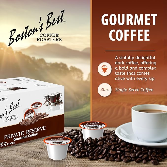 Boston’s Best - Private Reserve Bold &amp Complex Dark Roast Gourmet Coffee Compatible with Keurig Coffee Maker 1 Count (80 Single Serve Cups)
