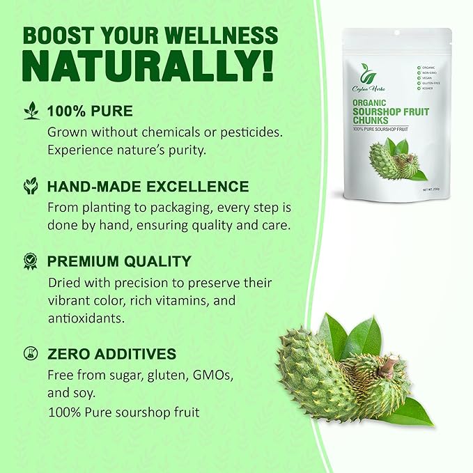 200g Soursop Fruit Chunks - Pure Naturally Dried for Snacks Smoothies and Culinary Use Healthy Dried Fruit