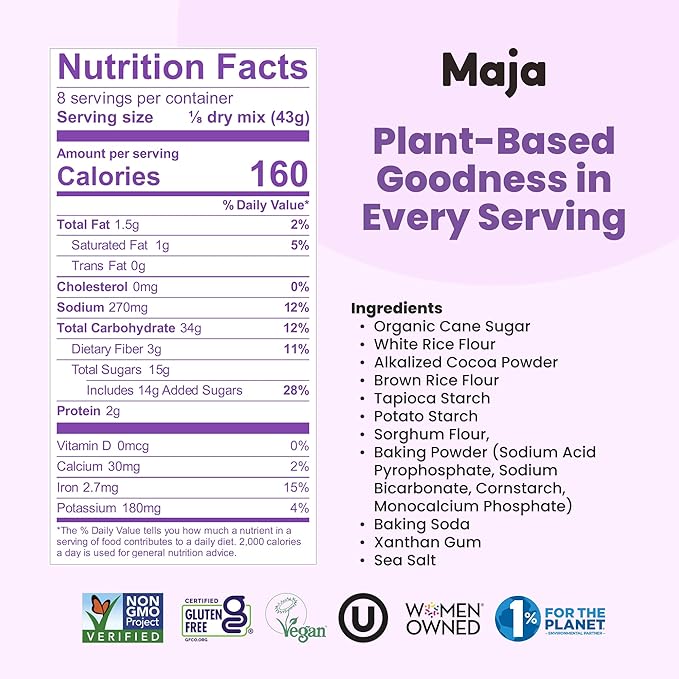 Maja Plant-Based Chocolate Cake &amp Cupcake Mix Pack of 3 | Vegan Dairy-Free &amp Egg-Free | Moist Chocolate Cake Mix for Baking or Cupcakes | Clean Ingredients No Artificial Flavors