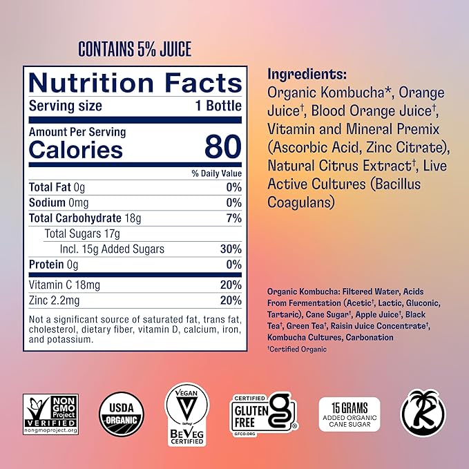 Health-Ade Kombucha Tea Organic Drink Fermented Tea with Living Probiotics Detoxifying Acids Supports Gut Health Non-GMO Vegan Gluten Free 12 Pack (16 Fl Oz Bottles) Citrus Immune Boost