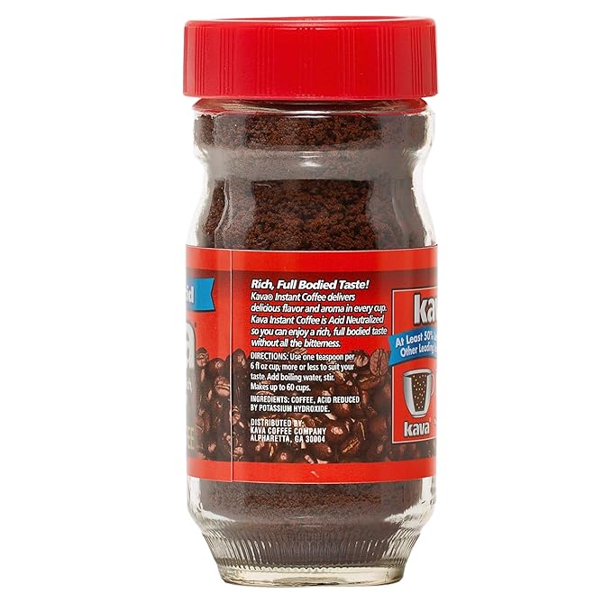 Kava Low Acid Instant Coffee Gift Set 4 Ounce Glass Jar &amp 20 Single Serve Stick Packets for On-The-Go &amp Travel