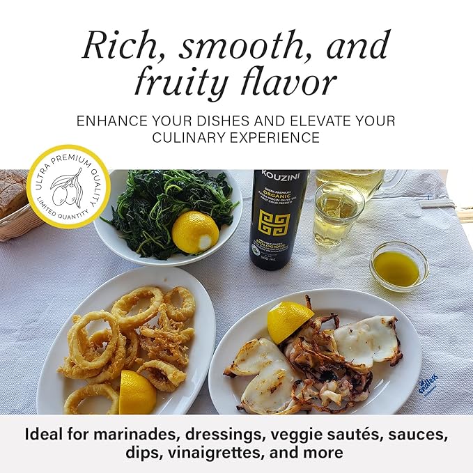 Kouzini Organic Greek Extra Virgin Olive Oil First Cold Pressed Single Origin Family Owned Organic Extra Virgin Olive Oil Cold Pressed EVOO for Cooking Salad Dressings &amp more 500ml