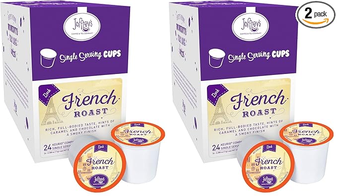 Joffrey's Coffee - French Roast Rich Coffee Blend Artisan Dark Roast Arabica Beans Full-Bodied Blend Hints of Caramel &amp Chocolate K-Cup 2.0 Compatible (Single Serve Cup 24 Count) (Pack of 2