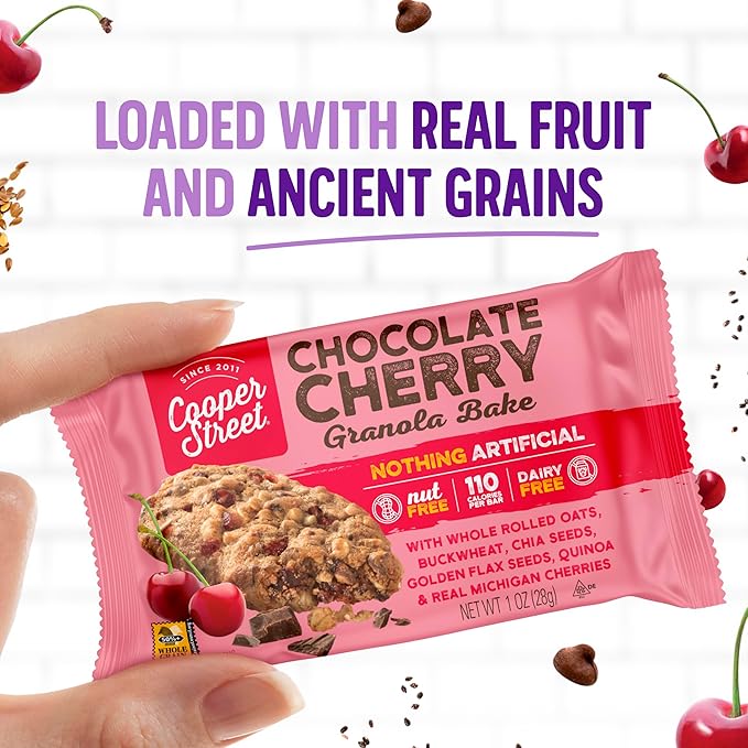 Cooper Street Granola Cookie Bake - Chocolate Cherry Chewy Granola Bars | Individually Wrapped Healthy Breakfast Bars | 6 oz | 6 Pack