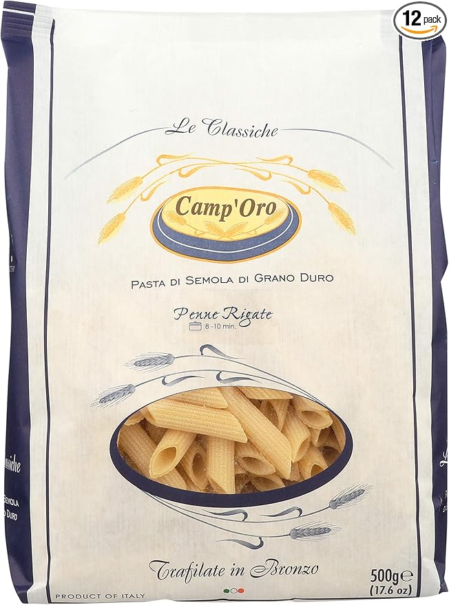Camp'Oro Le Classiche: Authentic Bronze Die Cut Penne Rigate Italian Pasta - 17.6 Ounce (Pack of 12)
