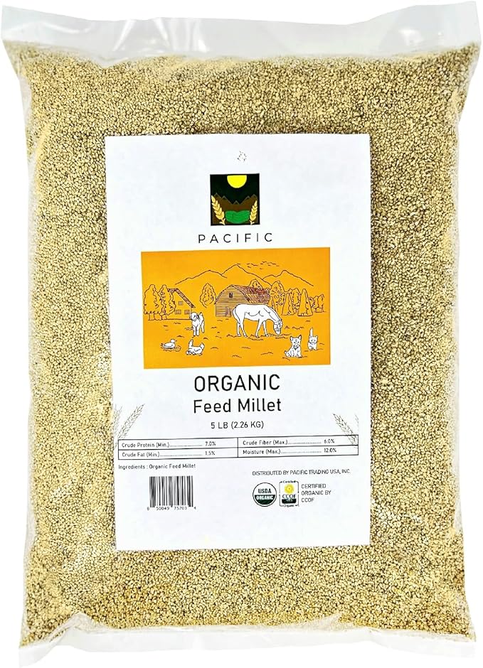 PACIFIC Organic Petfood Organic Feed Millet - Millet Bird Seed | Rich with Fiber &amp Minerals | USDA and CCOF Certified | Packed in USA (5 Pound (Pack of 1))