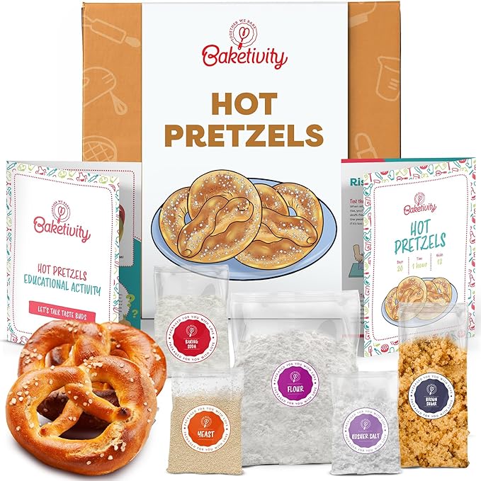 Pretzel Making Kit - Real Cooking Set for Kids Ages 5-12+ with Recipe and Ingredients - Kids Baking Set for Girls &amp Boys - Great Gift for Family Bonding