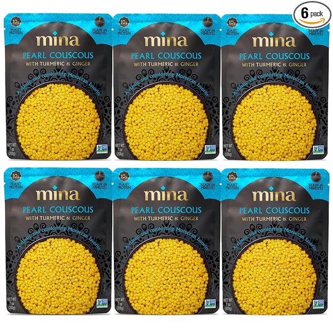 Mina Pearl Couscous With Turmeric &amp Ginger Ready to Eat Couscous Pearls Microwavable Meals &amp Side Dishes Vegan Protein Non-GMO Kosher 7 oz (Pack of 6)