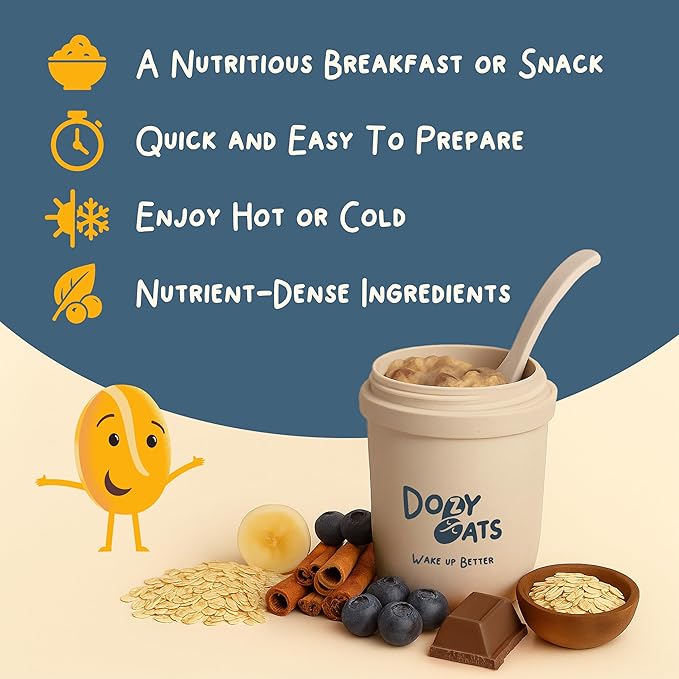 Dozy Oats Overnight Oatmeal Packets Custom Box Pick-Your-Own Flavors with Rolled Oats Chia Seeds Date Powder and Dried Fruit. Gluten-Free Natural Source of Protein and Fiber 10-Pack