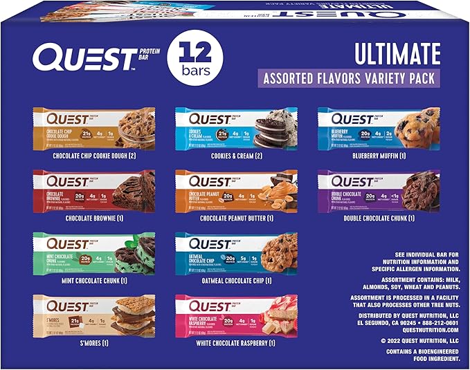 Quest Nutrition Ultimate Variety Pack Protein Bars High Protein Low Carb Gluten Free Keto Friendly 12 Count
