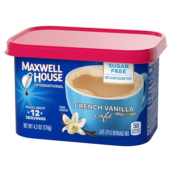 Maxwell House International Sugar-Free French Vanilla Instant Coffee Beverage Mix 4.3 oz. (Pack of 4)