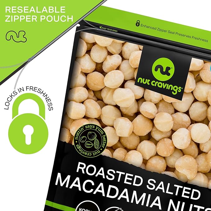 NUT CRAVINGS - Roasted &amp Salted Macadamia Nuts - No Shell (80oz - 5 LB) Bulk Nuts Packed Fresh in Resealable Bag - Healthy Protein Food Snack Food Assortments Hazelnut