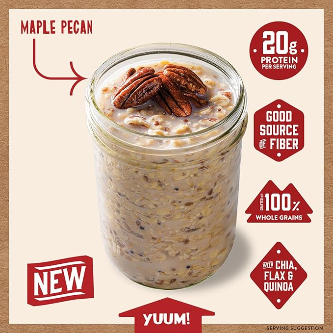 Kodiak Cakes Maple Pecan - Overnight Oats with 20g Protein High Fiber Breakfast (Pack of 9 Pouches)