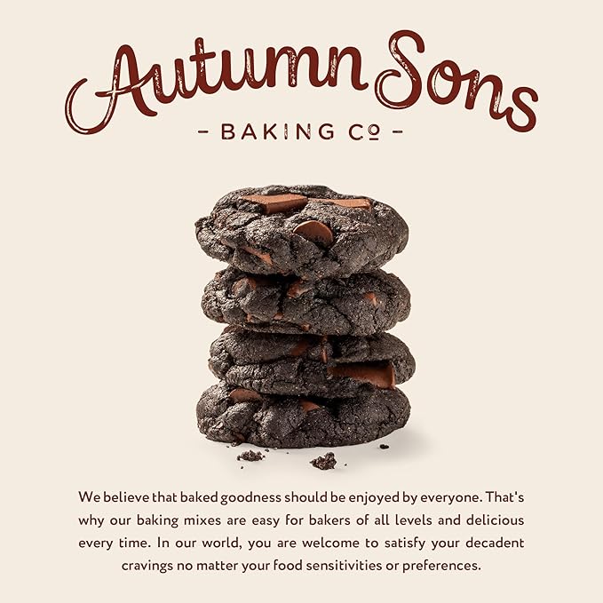 Autumn Sons Baking Co. Gluten Free Double Chocolate Chunk Cookie Mix. Vegan Plant Based Baking Mix. Top 9 Allergen Free. Dairy Free Nut Free Soy Free Non GMO 9.3 oz (Pack of 3)