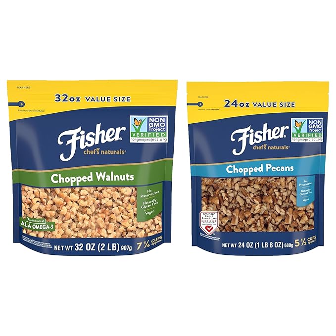 Fisher Chef's Naturals Chopped Walnuts 2lb (1 Pack) + Naturals Unsalted Chopped Pecans 24oz (1 Pack)