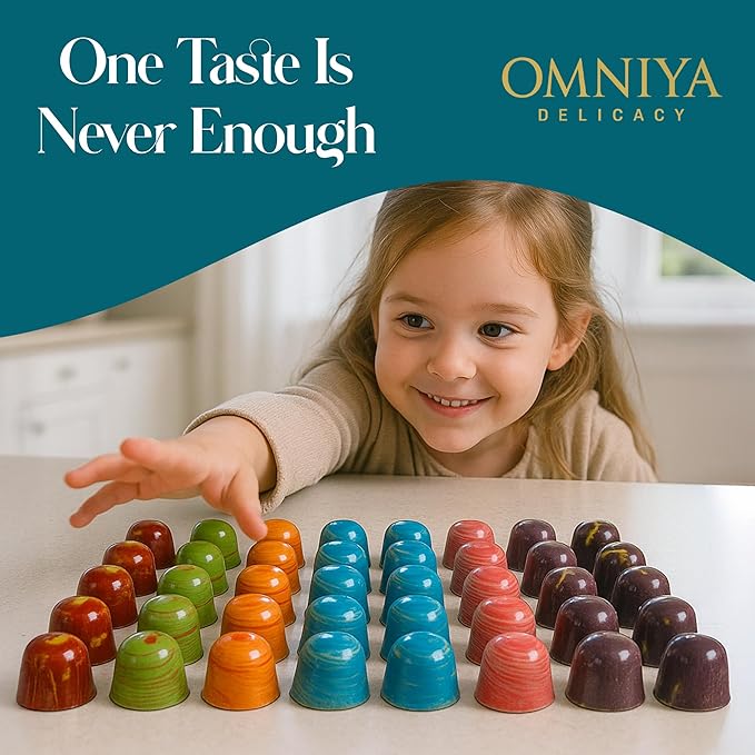 Omniya Delicacy Chocolate Galaxy Bonbon Box – 20 Artisan Bonbons with Gourmet Fillings – Pistachio Hazelnut Coffee Cheesecake Nutella &amp Lemon Feuilletine – Luxury Gift Box 11 oz
