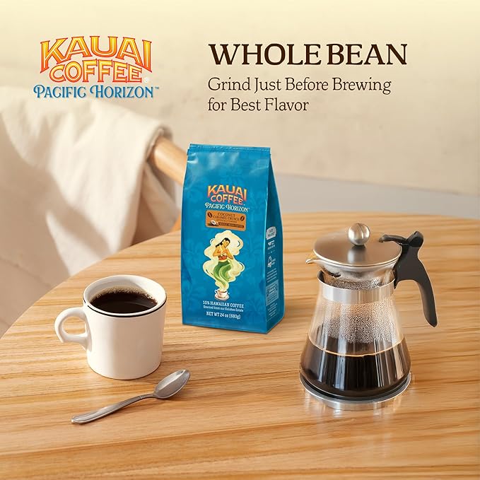 Kauai Coffee Whole Bean Coffee – Smooth Non-Bitter Medium Roast Pure Arabica – Nutty Caramel and Tropical Coconut – Grown on Hawaii's Largest Coffee Farm – Coconut Caramel Crunch 1 Pack of 24oz