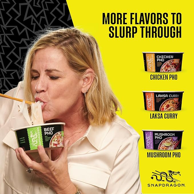 Snapdragon Pho Instant Noodle Bowls | Pho Flavor Broth with Rice Noodles | No Artificial Flavors | No MSG Added | 2.3 oz (9 Pack)