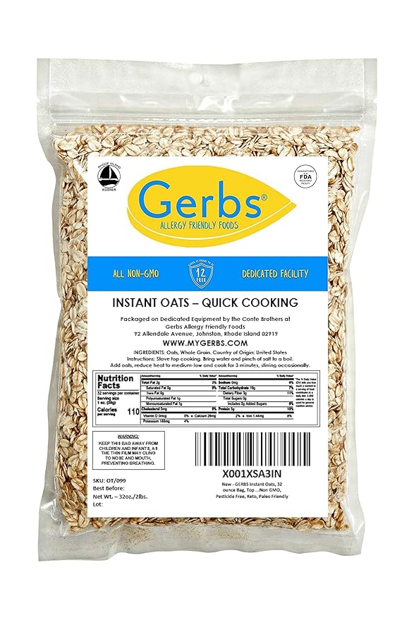 Gerbs Gluten-Free Instant Oats 4 lbs. | Carefully Sourced Resealable Bag | Smooth &amp Creamy Texture | Top 14 Allergen-Free