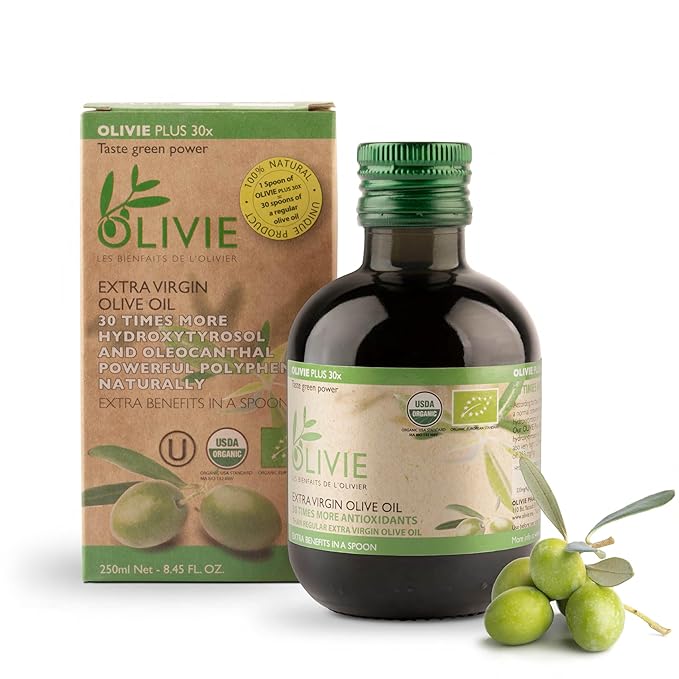 Organic High Polyphenol Rich Extra Virgin Olive Oil OLIVIE PLUS 30X | Moroccan Desert Olive Oil | EVOO | Organic Kosher | 250 ml Glass Bottle