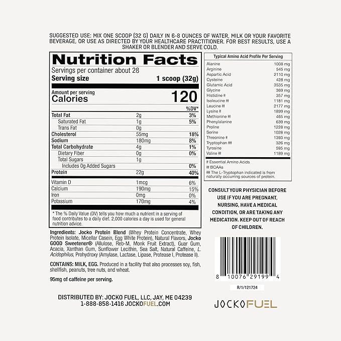 Jocko Fuel Whey Protein Powder Coffee &amp Donuts 22g Protein Digestive Enzymes + Probiotic Blend No Sugar Added with Essential Amino Acids + Electrolyte Minerals 28 Servings