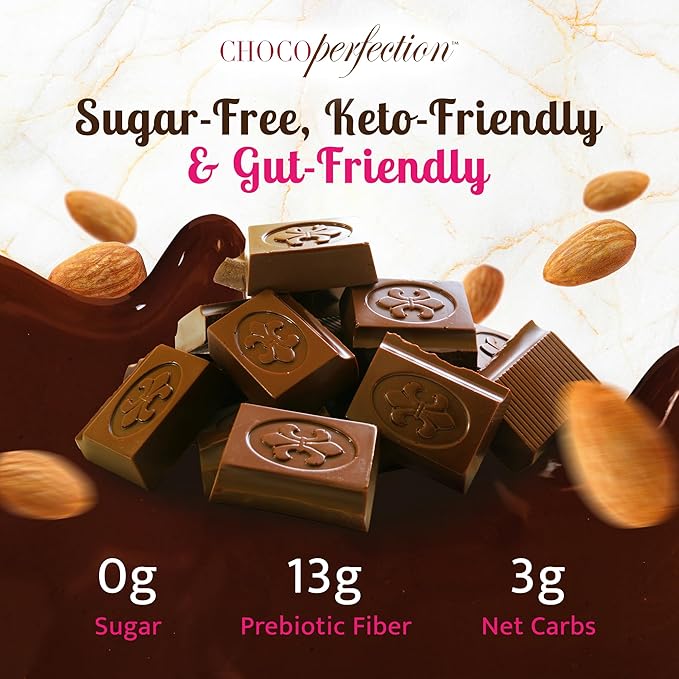 ChocoPerfection Dark Almond Sugar Free Chocolate Gift Box of 12 50g Bars