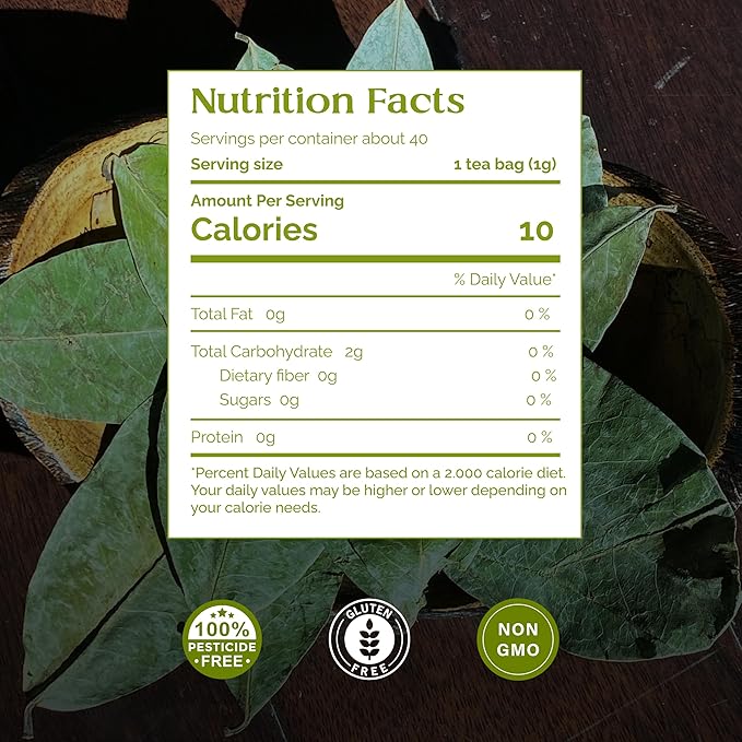Organic Pharmacist Premium Soursop Tea Bags Graviola Leaf Tea Guanabana Teas Guyabano Herbal Tea Soursop Bitters Teas Shredded Ground Leaves 40 Count