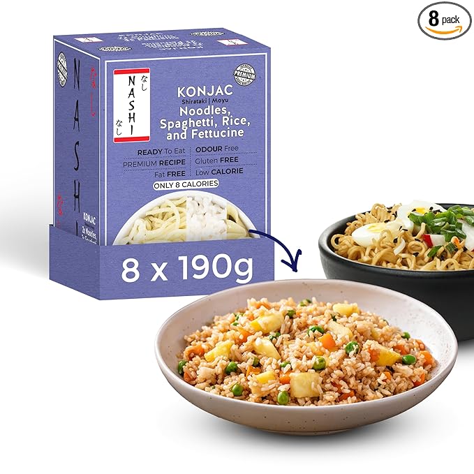 Nashi Konjac Shirataki Premium Mix Pack (8×190g) – Odour-Free Vegan Low-Calorie Fat-Free Keto-Friendly &amp Low-Carb Diet | Noodles Rice Spaghetti &amp Fettuccine | Healthy Ready-to-Eat