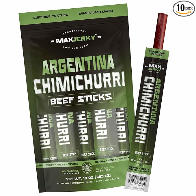 MaxJerky Argentina Chimichurri Beef Sticks – Herb-Seasoned Gourmet Jerky Snack – High Protein Low Calorie Gluten Free Snack - 10 Ounces