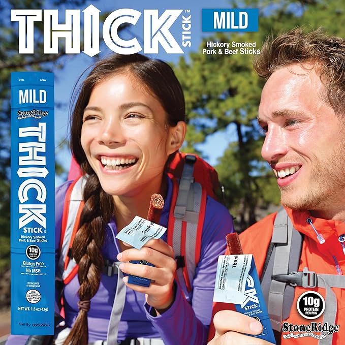 THICK STICK - STONERIDGE OLD-FASHIONED QUALITY MILD - Hickory Smoked Pork and Beef Snack Sticks Gluten Free No MSG 15 Count THICK 1.5 oz Sticks High Protein Soy Free 15 Count