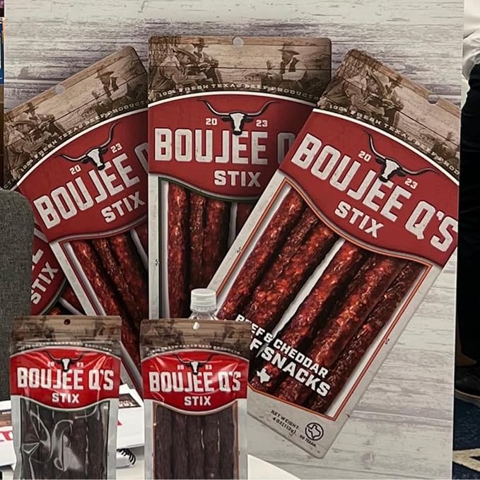 Boujee Q’s Beef Stix - Jalapeno &amp Cheddar - 100% Soft Beef Snack Sticks - Smoked Jerky-Style Protein Snack - Gluten-Free Low Carb No Sugar Keto Friendly - Made in USA - 3 Pack