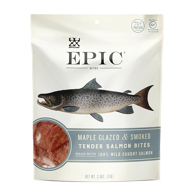 Epic Provisions Jerky Bites 100% Wild Caught Maple Glazed &amp Smoked Alaskan Salmon Coconut Oil 2.5 oz. (4 Count)