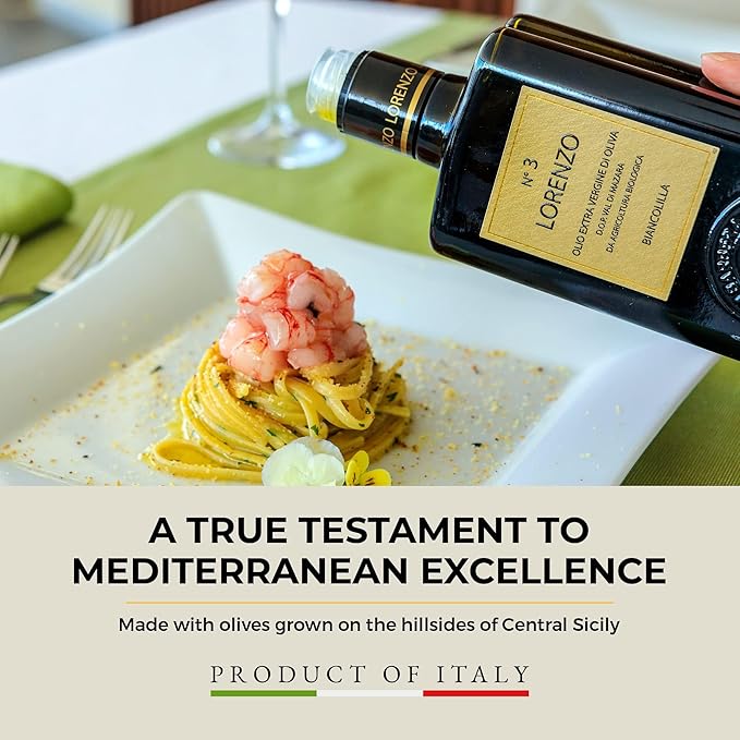 Barbera Lorenzo N° 3 Organic Extra Virgin Olive Oil PDO Val di Mazara Fruity Cold Extracted Authentic Sicilian Olive Oil Fresh Harvest Imported Olive Oil From Italy 16.9 oz