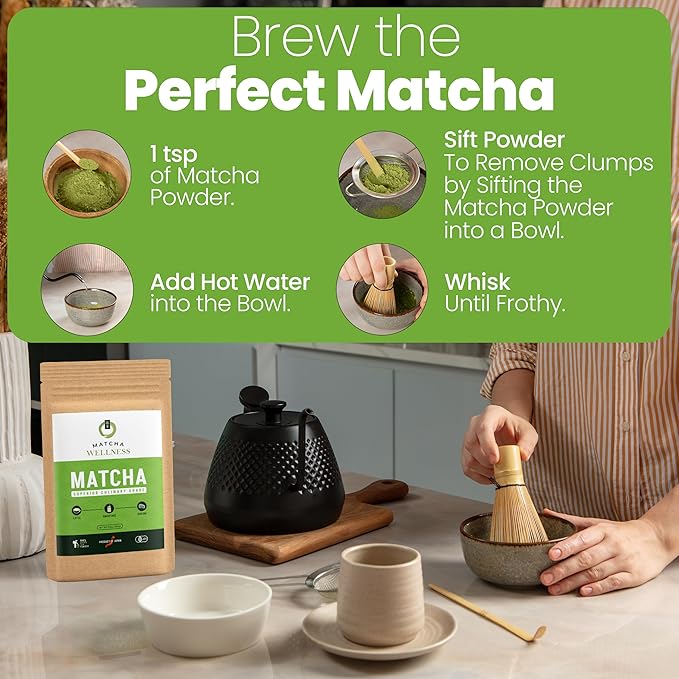 Matcha Wellness Superior Culinary Grade Organic Matcha Powder – 3.5oz Authentic Japanese Green Tea Powder from Kyoto – Perfect for Matcha Lattes No Additives Unsweetened