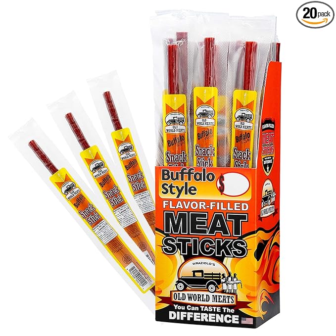 Old World Meats Meat Sticks 110 Calories Keto Low Carb 1g Sugar Fuelings 20 Pack 1 ounce sticks (Buffalo Wing Style)