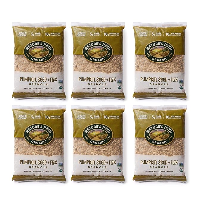 Nature's Path Organic Pumpkin Seed and Flax Granola 1.65 Lbs. Earth Friendly Package (Pack of 6) Non-GMO Heart Healthy High Fiber 6g Plant Based Protein